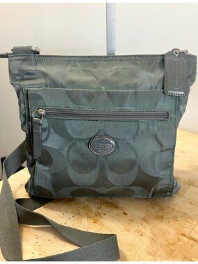 Coach Olive Green Crossbody Bag Nylon Signature C Design